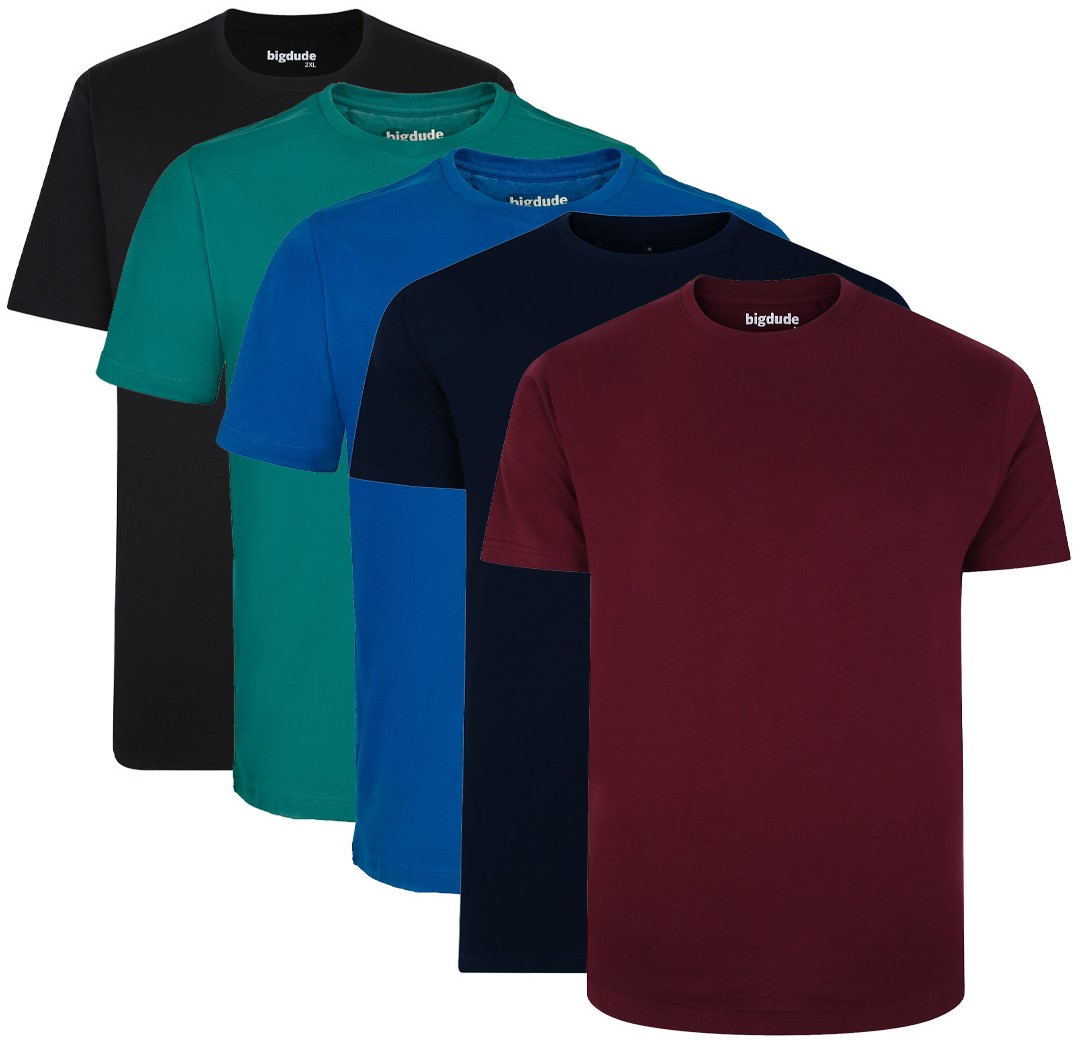 Bigdude 5 Pack Plain T Shirts BigDude